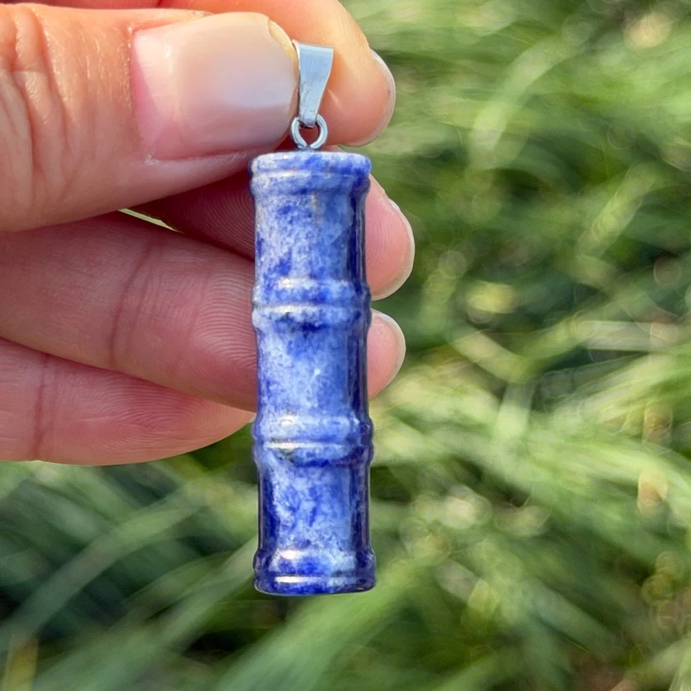 Stainless steel blue sodalite bamboo pendant 1018‎